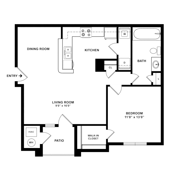 1 bedroom 1 bath floorplan at Governors Green, Maryland, 20716