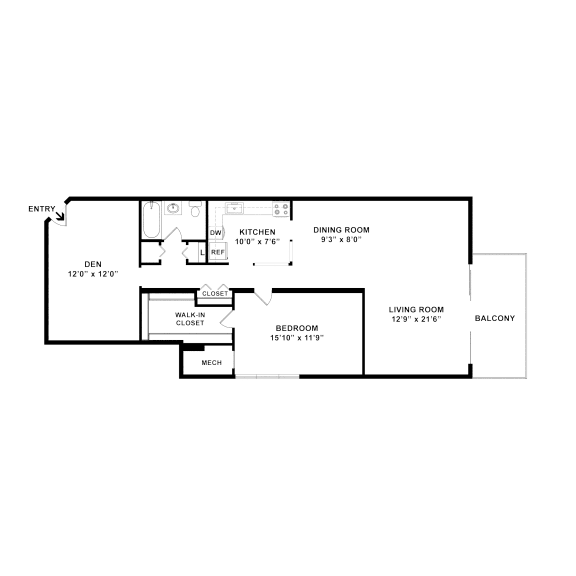 one bedroom one bath floorplan with a den at Cheverly Station, Cheverly, Maryland
