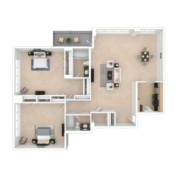 2 bedroom floor plan image 1348-1564 sq ft