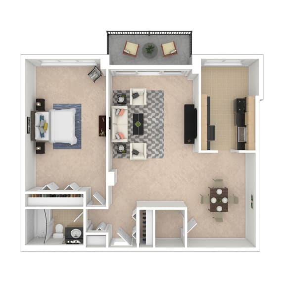 1 Bedroom Floor Plan image 834-858 Sq ft