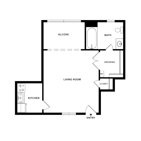325 sf studio floor plan at Empire Apartments in Washington, DC