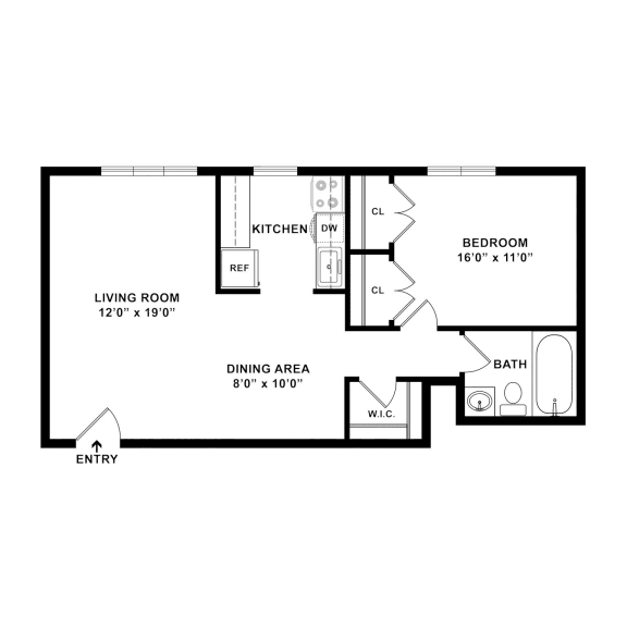 1 Bedroom 1 Bath Floor Plan at Overlook Apartments, Hyattsville, MD