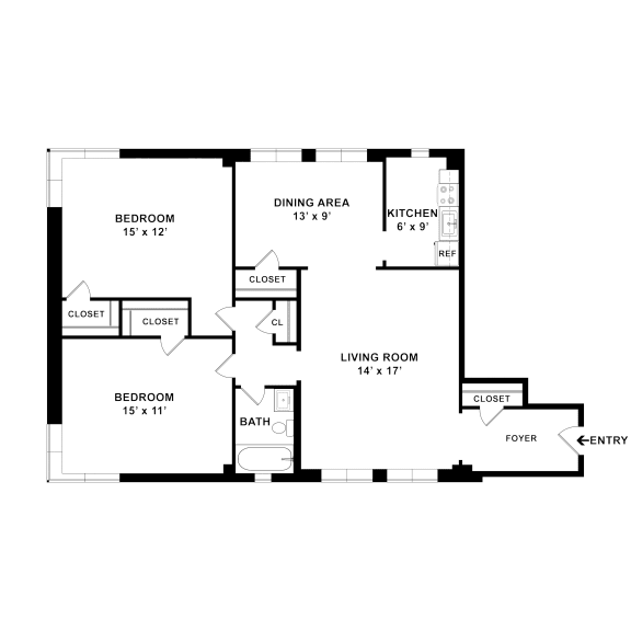 Two Bedroom Floor Plan 970 Sqft