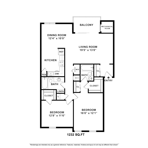 2 bedroom floor plan at Versailles apartments in Towson, MD
