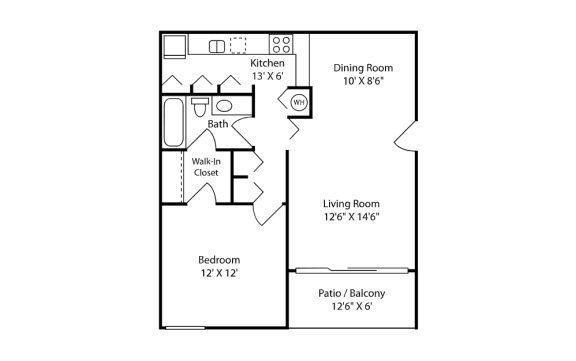 1 Bedroom 1 Bathroom Floor Plan at Bridgewater Apartments, Orlando, FL