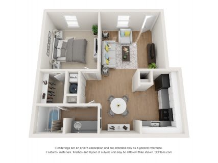1 bed 1 bath floor plan at Parks at Utoy Creek Apartments in Atlanta 30331