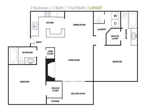 Floor Plan  2 Bedroom 2.5 Bathroom