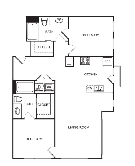 Floor Plan  2 bed 2 bath B1 Floor Plan at Optimist Lofts, Atlanta, 30324