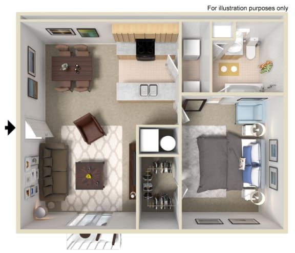 1 bedroom 1 bathroom Floor plan A at Hampton Downs Apartment Homes by ICER, Morrow