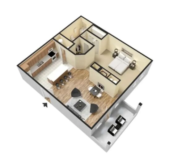 Floor Plan  1 bed 1 bathat Riverwalk Vista Apartment Homes by ICER, Columbia, SC, 29210