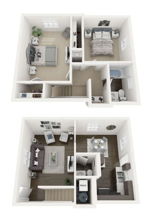 2 bed 2 bath floor plan at The Retreat @ St. Andrews Apartments by ICER, Columbia, SC