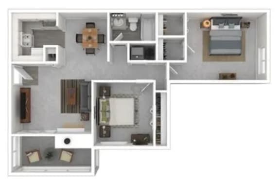 2 bed 2 bath floor plan A at Ashford Brook Apartments, Conyers, GA, 30094