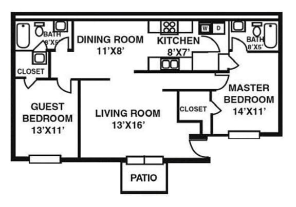 2 bed 1 bath floor plan A at 32Hundred Lenox Apartments , Atlanta