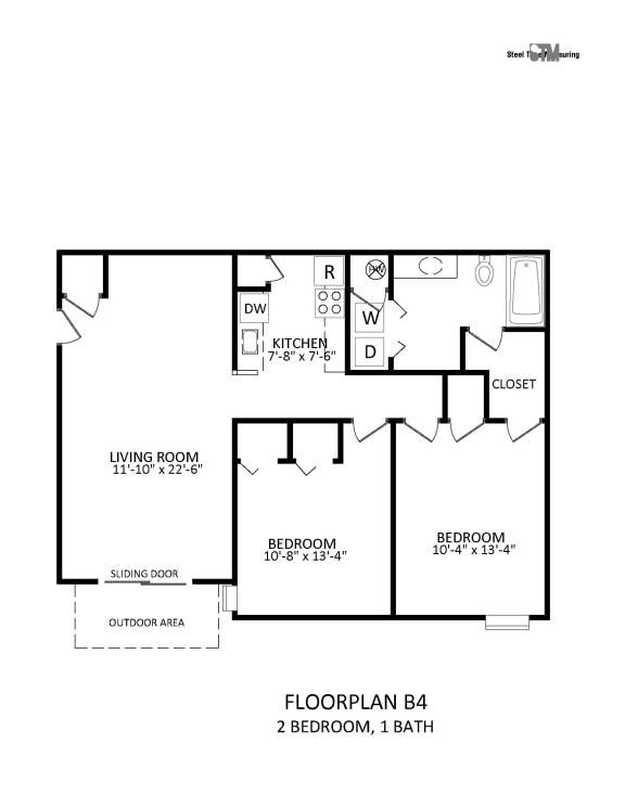 Floor Plan  2 Bedroom 1 Bathroom Floor Plan at Nova Ridge, North Carolina, 28208