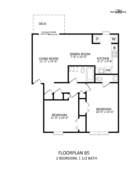 2 bedroom 1.5 bathroom Floor Plan at Nova Ridge, Charlotte, NC, 28208