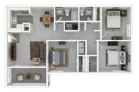 Floor Plan  3 bedrooms 2 bath room at Ashford Brook Apartments, Conyers, GA, 30094