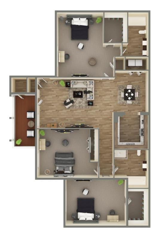 Floor Plan  3 bed 2  bath Floor Plan C at The Retreat @ Baywood Apartment Homes by ICER, Morrow