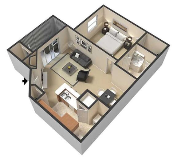  Floor Plan 1 Bedroom, 1 Bathroom - 800sf