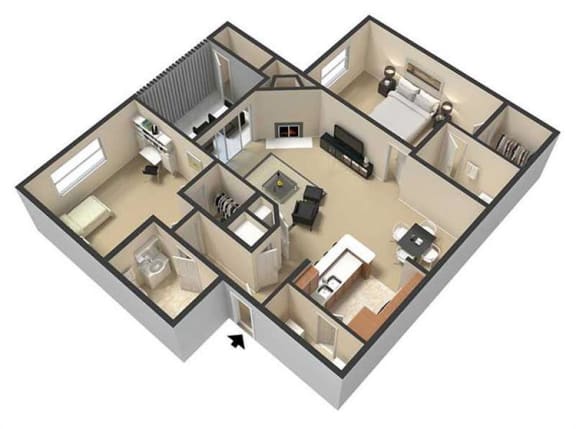  Floor Plan 2 Bedroom, 2 Bathroom