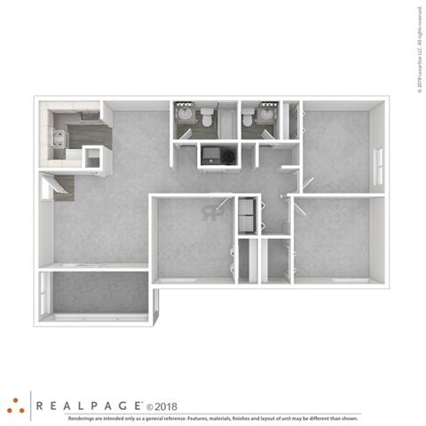 3 Bedroom 1.5 Bathroom Floor Planat Ashford Brook Apartments, Conyers, GA, 30094