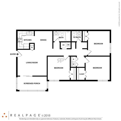 3 Bedroom 1.5 Bath Floor Plan 3 Bedroom 1.5 Bath Floor Plan at Ashford Brook Apartments, Conyers, GA, 30094