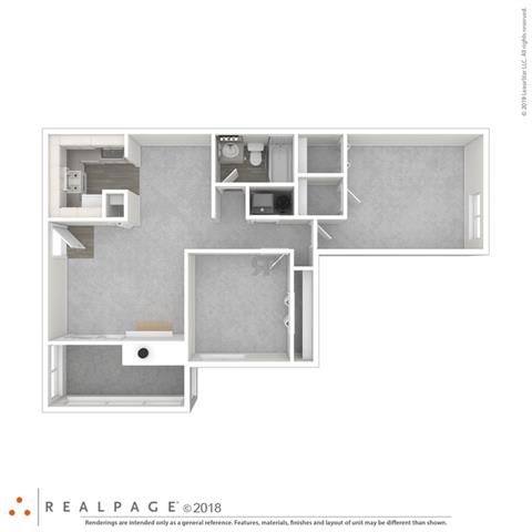 B2 2 Bedroom 1 Bathroom Floorplan at Ashford Brook Apartments, Conyers, GA, 30094