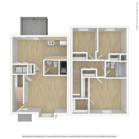 3 Bedroom 1.5 Bathroom Floor Plan at Brookfield Park, Conyers, GA