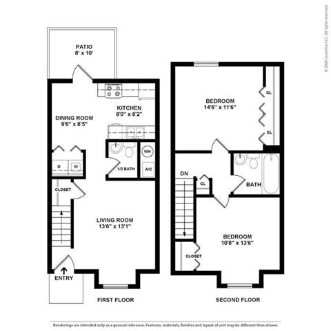 2 Bedroom 1.5 Bath Floorplan at Brookfield Park Apartments, Conyers, GA, 30012
