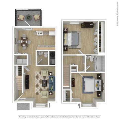 2 Bed 1.5 Bath Floor Plan 2 Bed 1.5 Bath Floor Planat Brookfield Park Apartments, Conyers, GA, 30012
