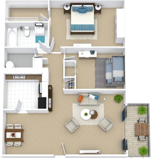 2 bedroom 1 bathroom floor plan at Fairway View Apartments, Georgia, 30044