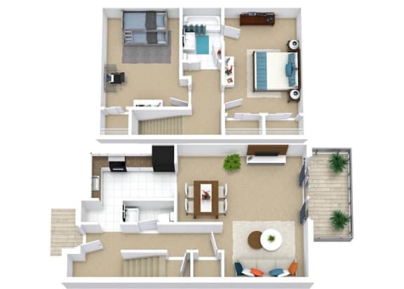 2 bedroom 1 bathroom floor plan A at Fairway View Apartments, Lawrenceville, 30044
