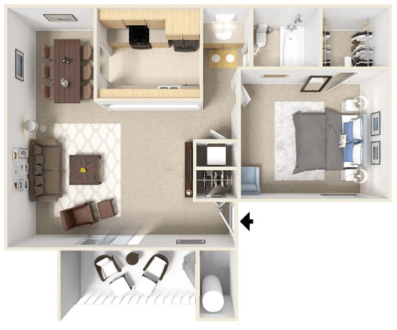 1 Bed 1 Bath Floor Plan at Harvard Place Apartments, Lithonia, GA, 30058
