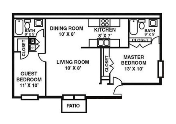 2 Bed 2 Bath Floor Plan at Hampton Downs, Morrow, 30260