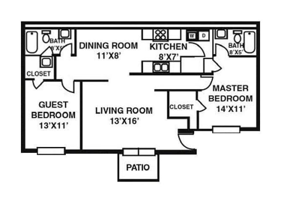 2 Bedroom 2 Bath Floor Plan 2 Bedroom 2 Bath Floor Plan at Hampton Downs, Morrow, Georgia