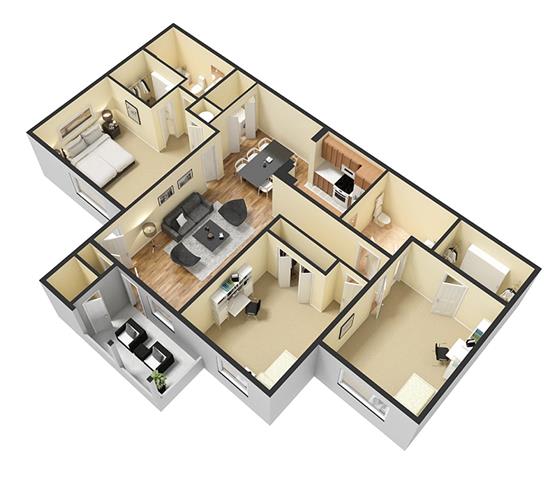 3 Bedroom 2 Bath Floor Plan at Retreat at Baywood, Morrow, GA, 30260