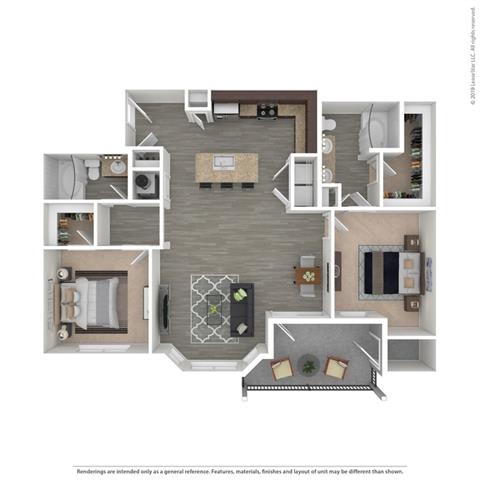 London 2 bedroom 2 bath Floor Plan at Century Belmont Station, Louisville, KY, 40243