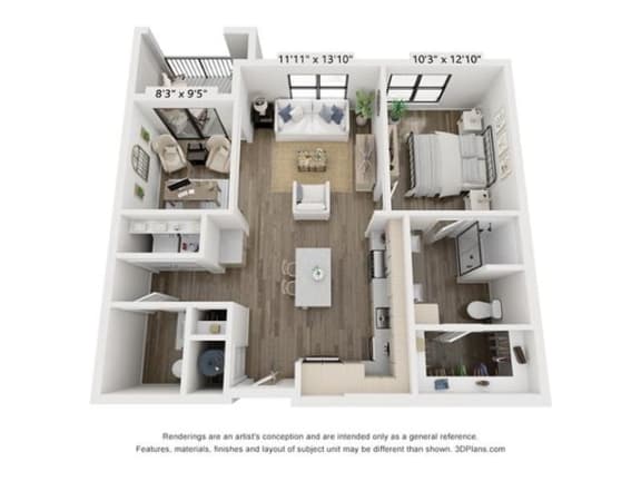 1 bedroom 1.5 bathroom  Sydney Floor Plan at Century West Pryor, Lee&#x27;s Summit, 64081