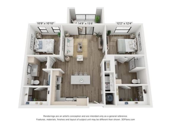 2 bedroom 2 bathroom Munich Floor Plan at Century West Pryor, Lee&#x27;s Summit