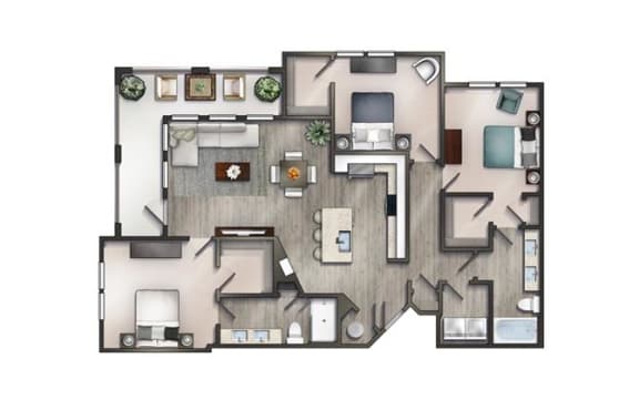 Floor Plan  3 bedroom 2 bathroom Floor plan A at Century University City, Charlotte, 28213