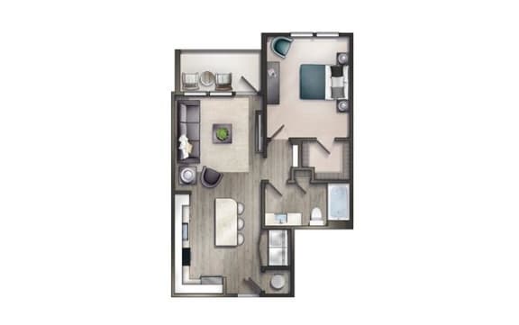 1 bedroom 1 bathroom Floor plan A at Century University City, North Carolina, 28213