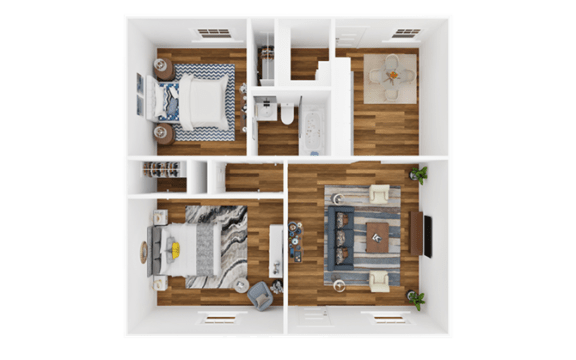 Floor Plan Two Bedroom, One Bath | Garden - Partial
