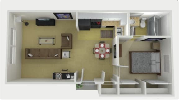 1 Bed 1 Bath Floor Plan at The Woods on Tara Apartment Homes by ICER, Jonesboro, 30236
