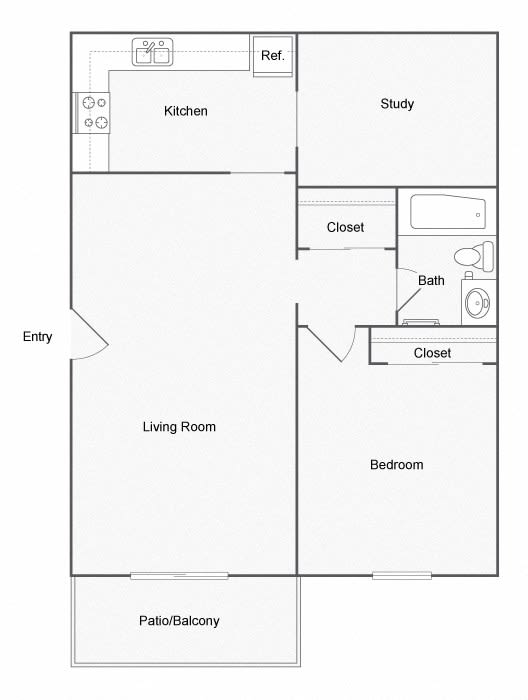 1 Bedroom B Floor Plan at Summit East Nashville, Nashville, Tennessee