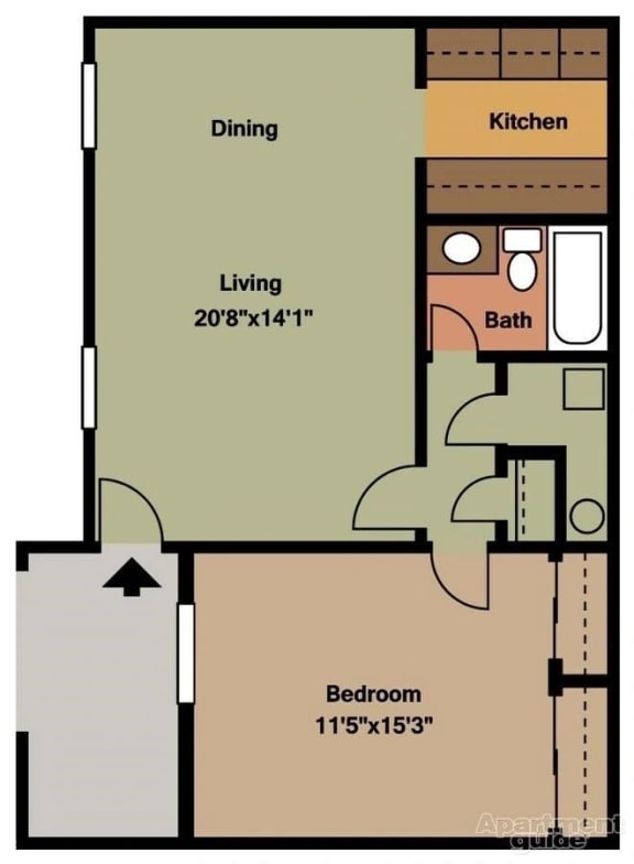 1 Bedroom Floor Plan at Spanish Villa Apartment, Savannah