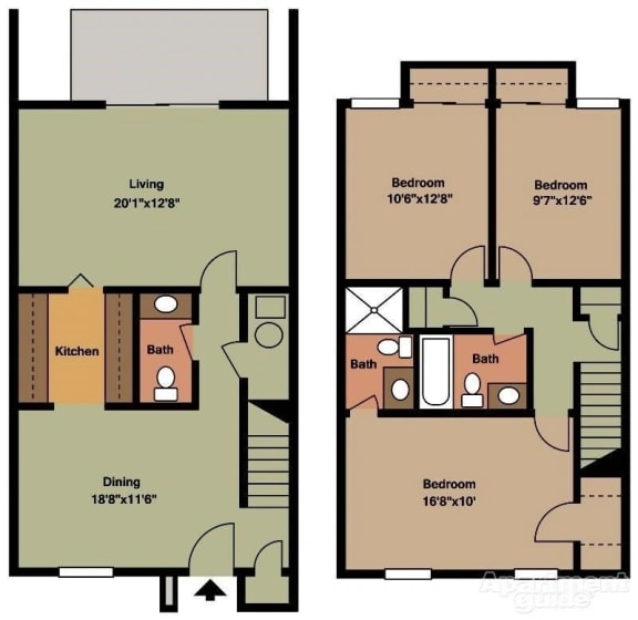 Three Bedroom Townhome Floor Plan Three Bedroom Townhome Floor Plan at Spanish Villa Apartment, Savannah