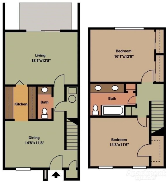 Floor Plan  Two Bedroom Townhomeat Spanish Villa Apartment, Savannah