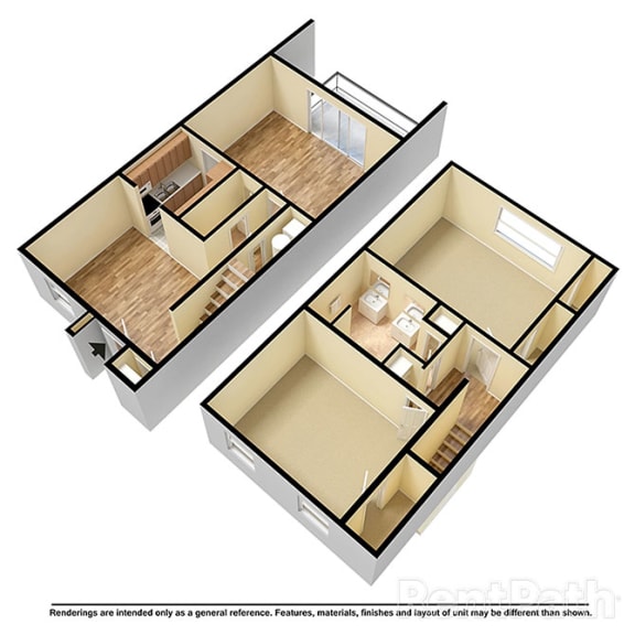 Two Bedroom Townhome Floor Plan at Spanish Villa Apartment, Savannah
