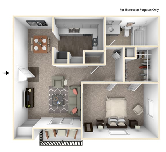 1 Bedroom 1Bath Floor Plan at Tulip Grove, Hermitage, TN
