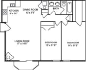 Floor Plan  2 bedroom, 1 bathroom w/fireplace