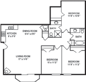 Floor Plan  3 bedroom, 2 bathroom